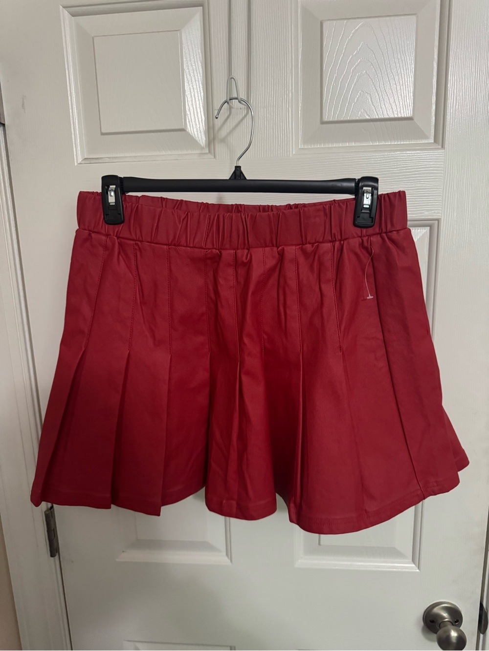 Women's Red Pleated Skirt Vegan Leather XL